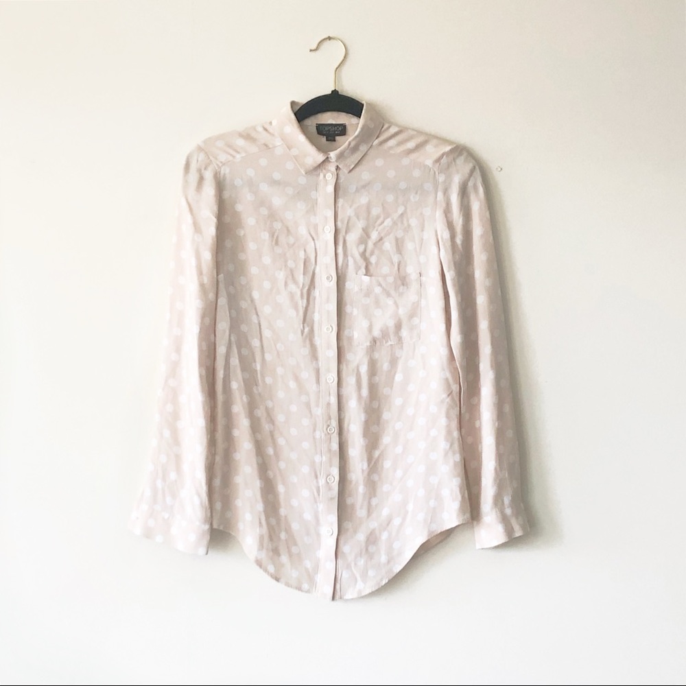 Cream and white polka dot blouse, top shop office wear, breathable and classic